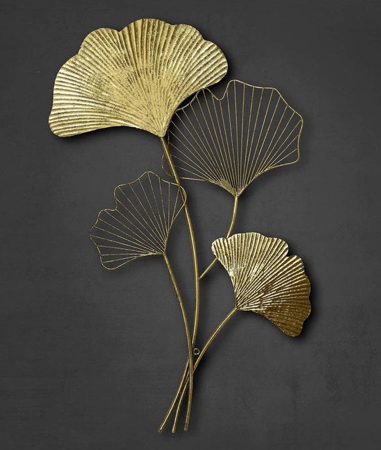 Decorazione a Parete Foglia Gingko | 3D Decorativa Oro | Decorazione a Parete Foglie | Perfetta Decorazione per la Sala da Pranzo | 46 x 75 cm