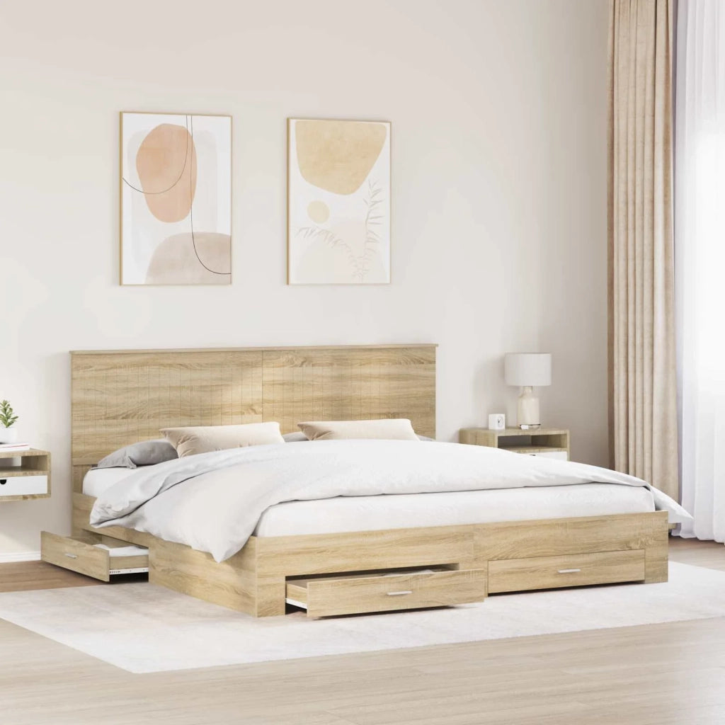 Struttura del letto con testiera Rovere Sonoma 200 x 200 cm 3411266