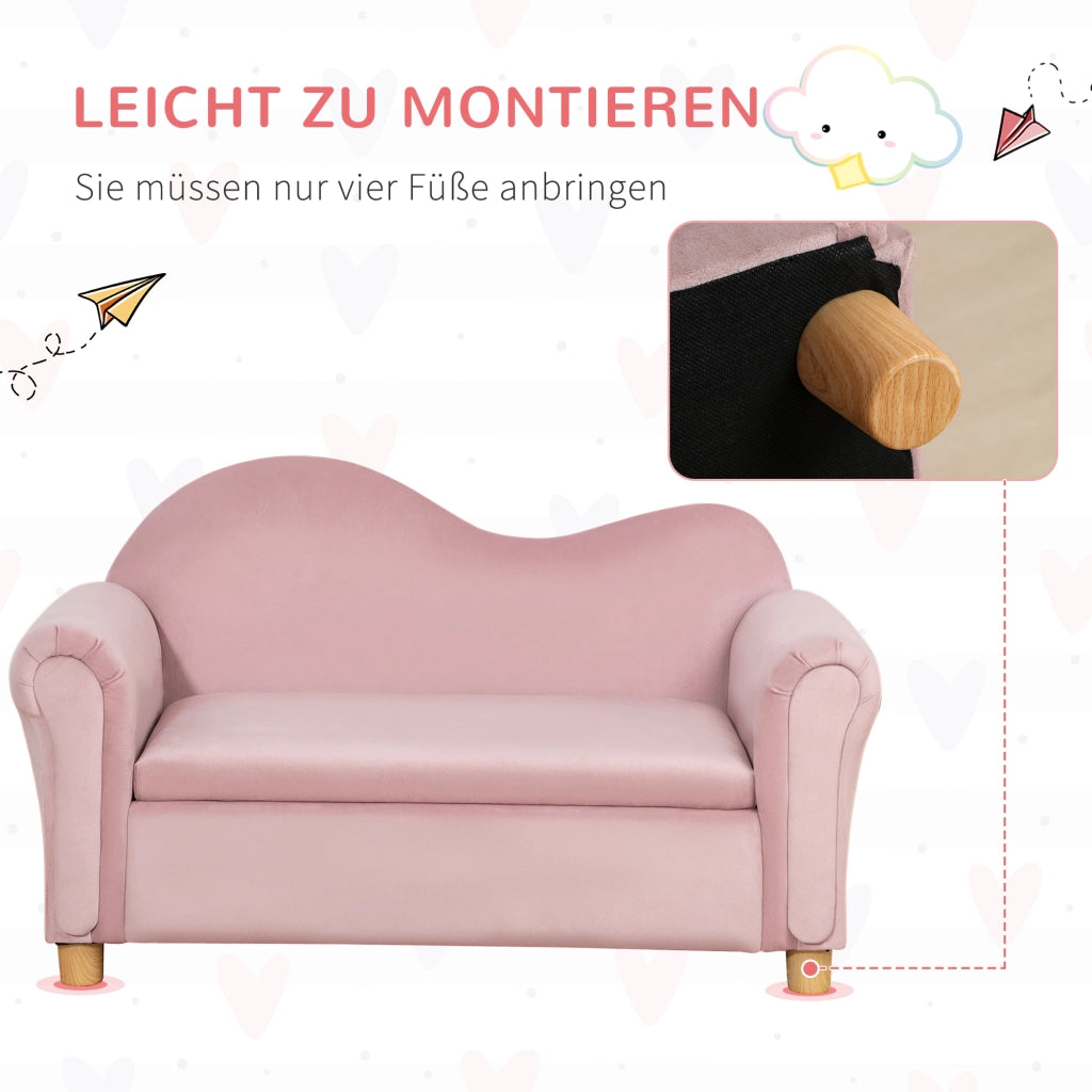 Divanetto bambini con cassetti ¨C Zephmum ¨C 84x41,5x48,5 cm rosa