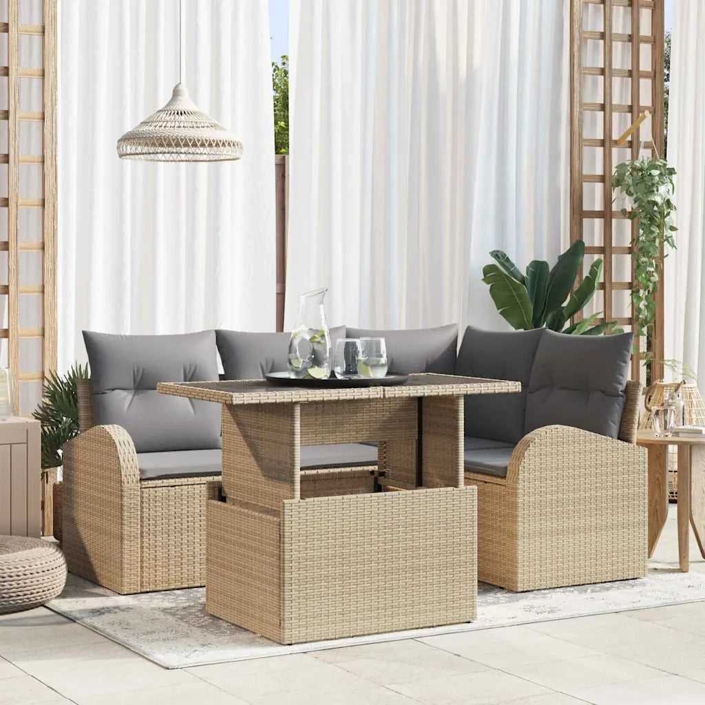 Set Divano da Giardino con cuscino 5 pcs Beige polyrattan