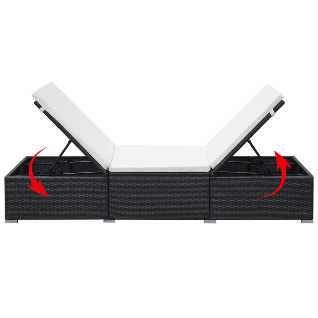 Set di 2 lettini prendisole sedie a sdraio lettini prendisole aiuole da giardino mobili da giardino mobili da esterno con cuscini resina intrecciata nera 02_0012157