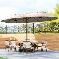 Ombrellone da Giardino Doppio 460x270cm, Ombrellone da Esterno con Apertura a Manovella, Base a Croce e Zavorra, Acciaio e Poliestere Khaki