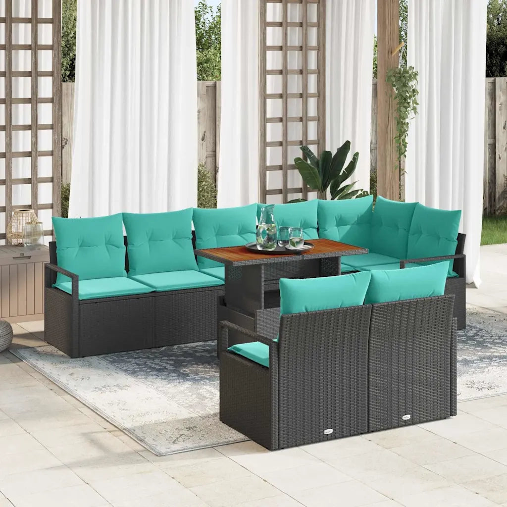 Set da Pranzo per Giardino con cuscino 9 pcs Nero e Verde acqua
