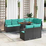 Set da Pranzo per Giardino con cuscino 9 pcs Nero e Verde acqua