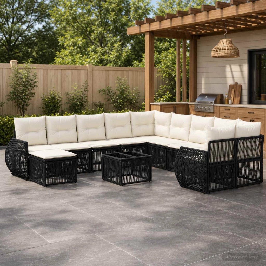 Set Divano da Giardino 12 pz Nero polyrattan 3435619
