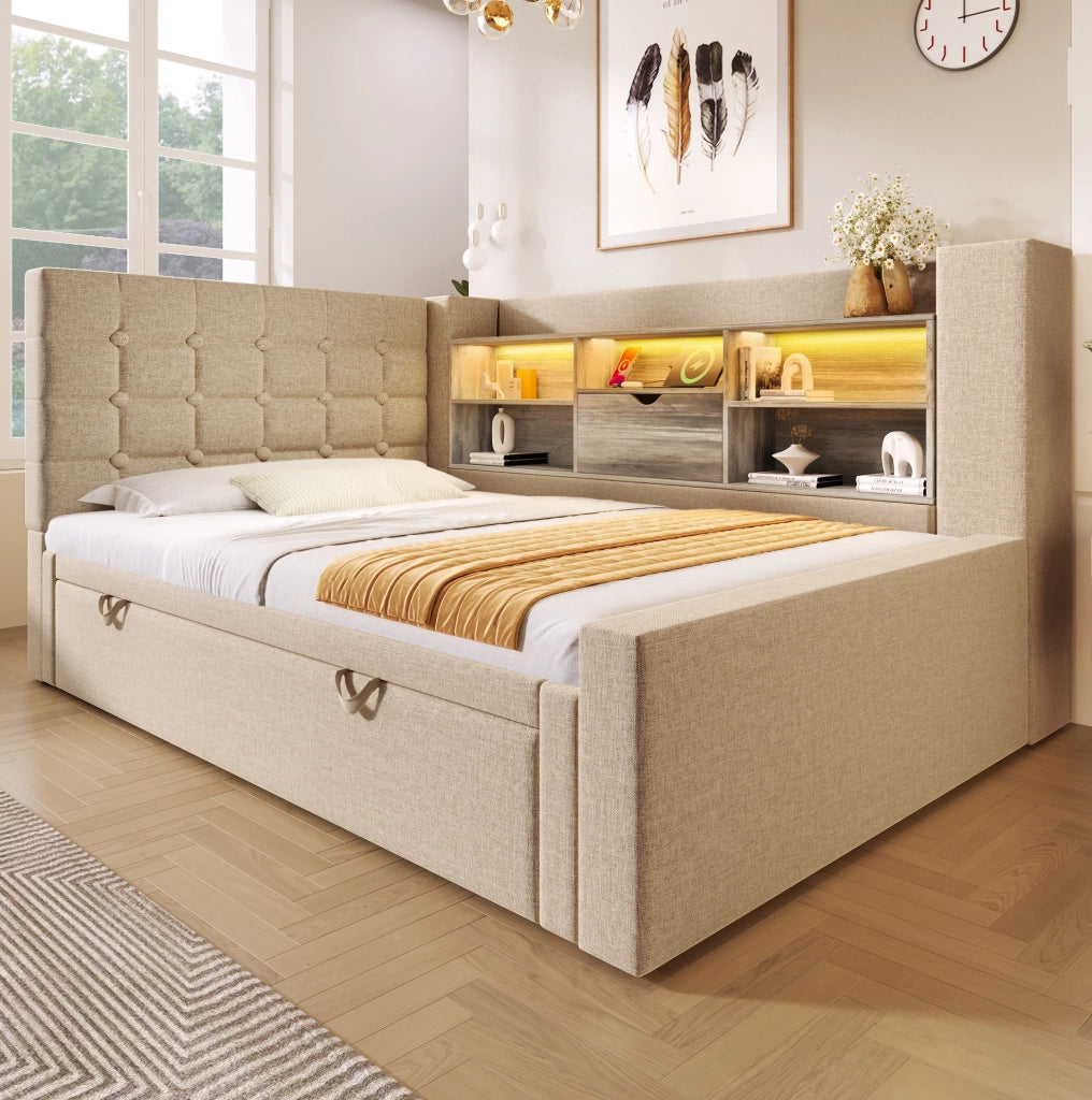 Letto con letto estraibile, illuminazione LED e ricarica integrata