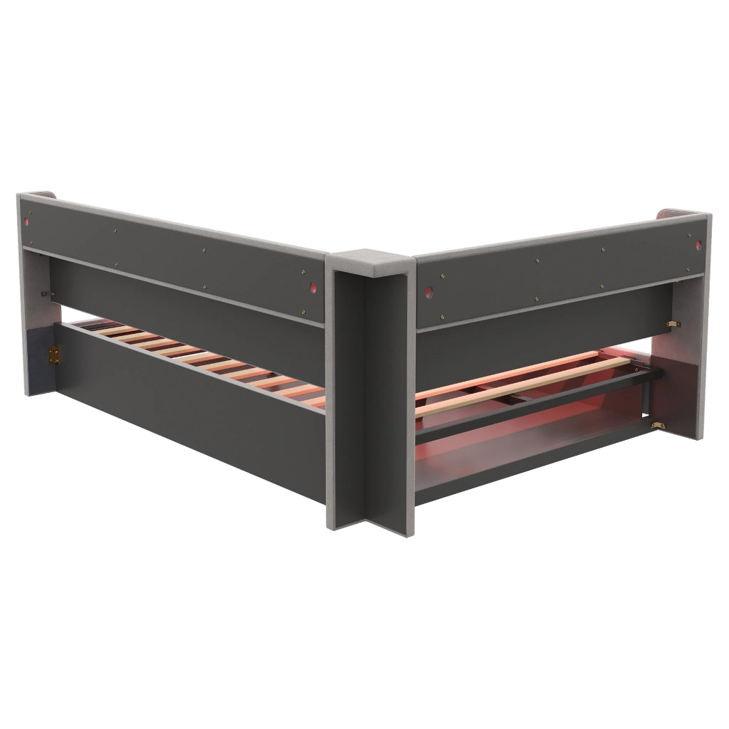 Letto Contenitore 140x200 cm; Letto Matrimoniale con USB; Type-C; LED e Mensole