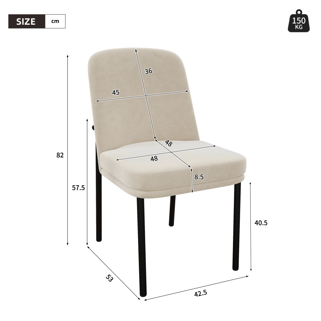 Sedie da sala da pranzo 6 pezzi con seduta imbottita e struttura in metallo, stile moderno minimalista, in velluto beige