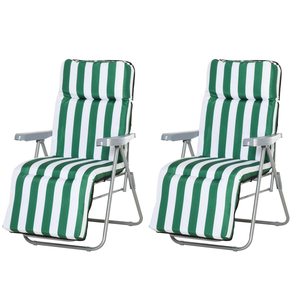 Lettini da giardino 2 pezzi pieghevoli con cuscini ¨C zephmum ¨C verde+bianco 60x75x102