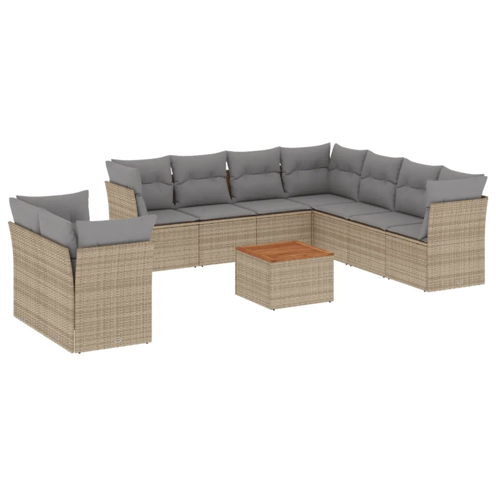 Set Divano da Giardino 11 pz con Cuscini Beige Misto Polyrattan