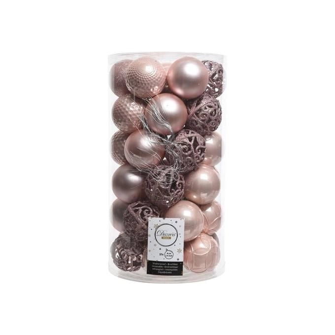 AMICASA 020808 Set 37 Palline Natalizie 6 cm Finiture Matte Lucide e Glitterate colore Rosa Cipria