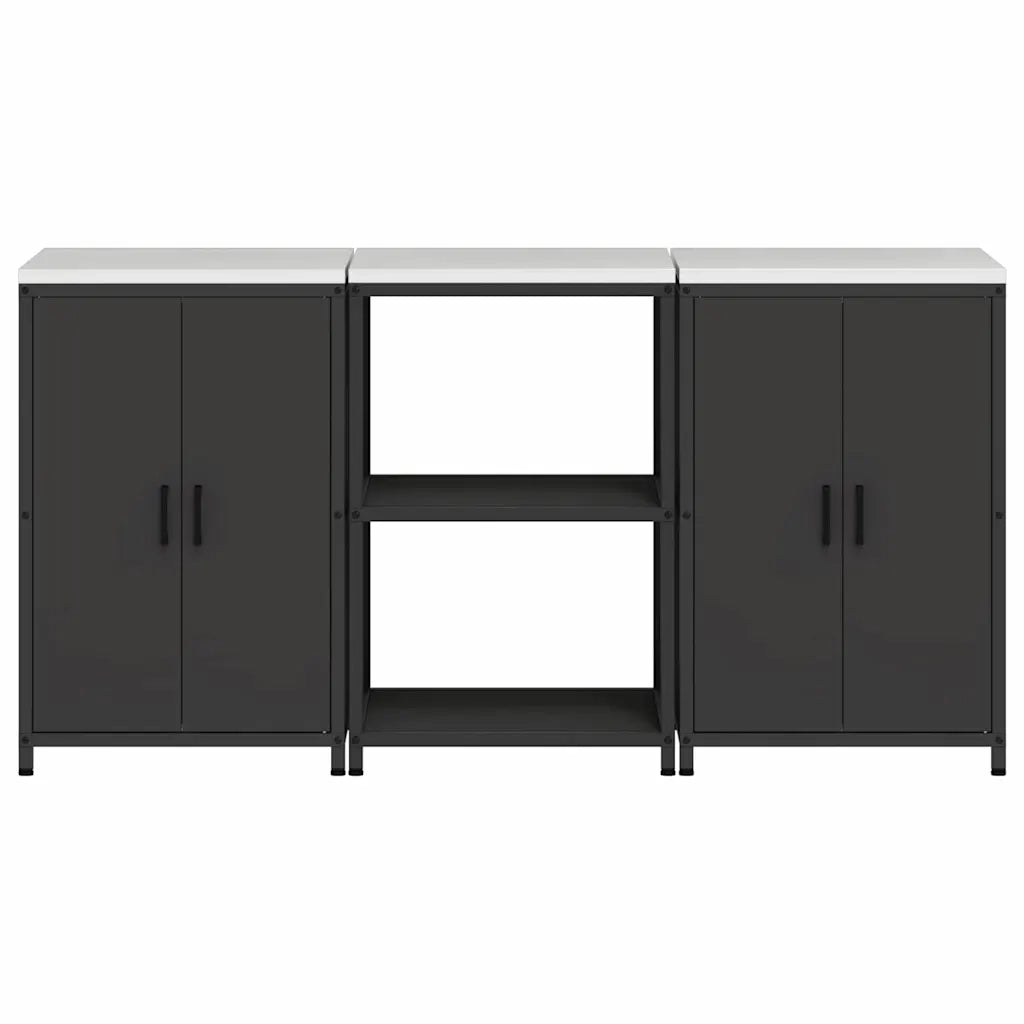 vidaXL Set di Stoccaggio per Cucina 3 pcs Nero 180 x 50 x 92 cm