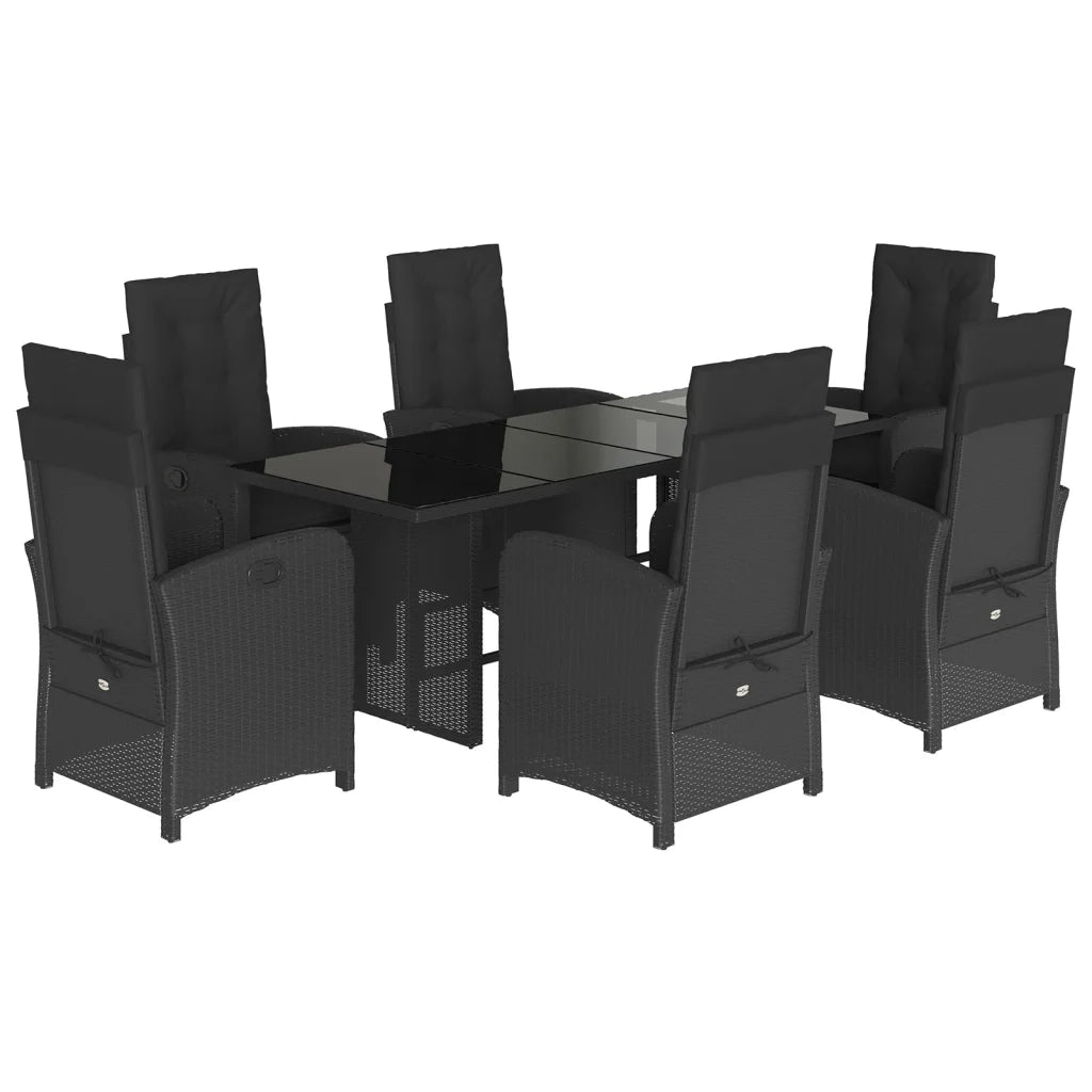 Set da Pranzo da Giardino 7 pz Nero con Cuscini in Polyrattan 3212251
