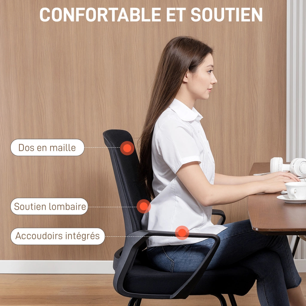 Sedia da ufficio ergonomica ¨C zephmum ¨C schienale in rete, supporto lombare, nero
