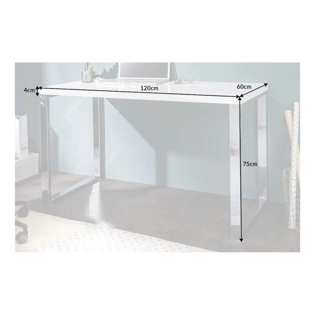 Scrivania design MONZA 120x60 cm bianco lucido con gambe cromate argentate