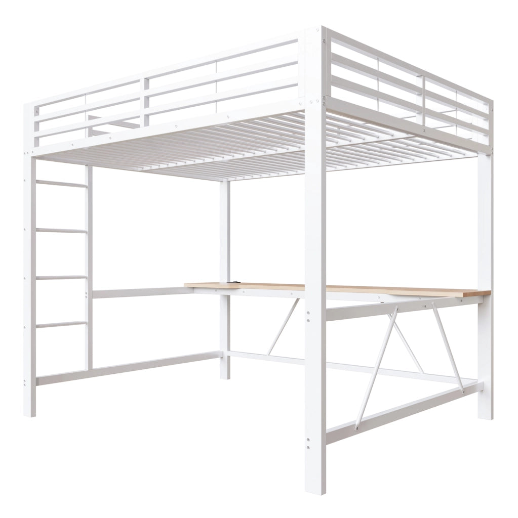 Letto a soppalco gaming 160x200 cm con scrivania e LED; in MDF e metallo; bianco