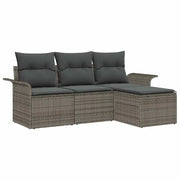 Set Divano da Giardino con cuscino 4 pz | Set Salotto da Giardino Grigio Poly Rattan
