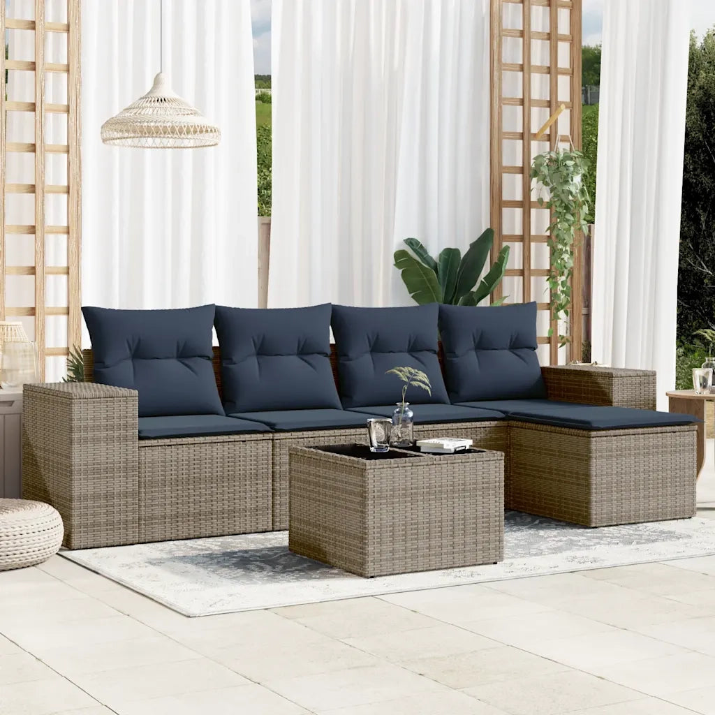 Set Divani da Giardino 6 pz con Cuscini Grigio in Polyrattan 3222500