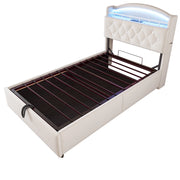 Letto per bambini singolo 90×200 cm contenitore con led; 3 usb e type-c; senza materasso; tessuto; beige