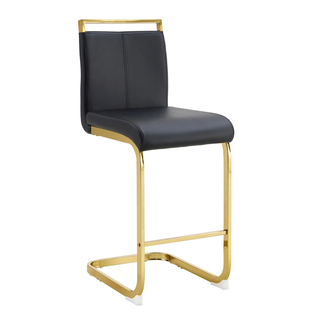 Sgabelli da bar, 2 pezzi in pelle PU nera con gambe in metallo dorato e poggiapiedi, altezza seduta 63,5 cm