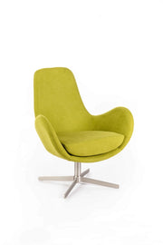 Poltrona Girevole Olga in Tessuto Verde con Base Cromata in Metallo - Design Moderno Sinuoso per Arredo Interno 72x64x85 cm