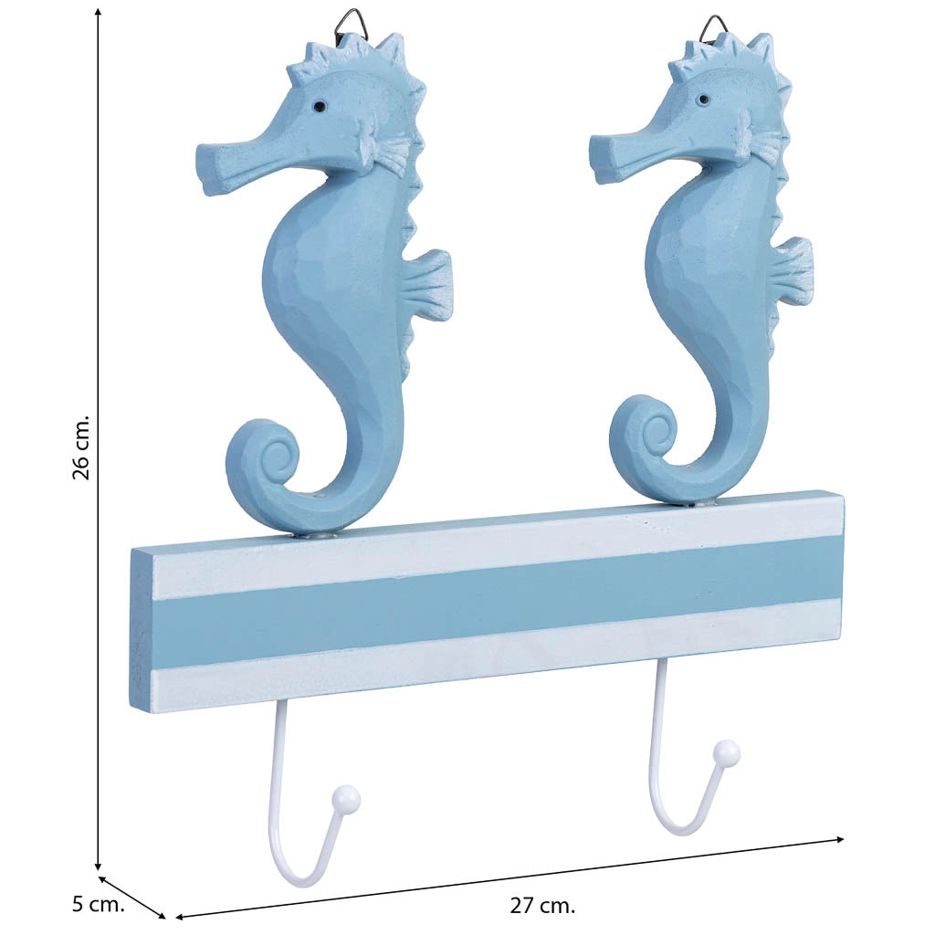 Appendiabiti da parete in legno con 2 ganci, blu, 27x5x26 cm