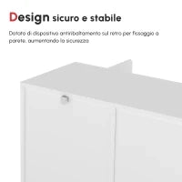 Credenza Moderna a 12 Ripiani Interni in Truciolato per Cucina, Soggiorno e Ingresso, 120x35x85 cm, Bianco