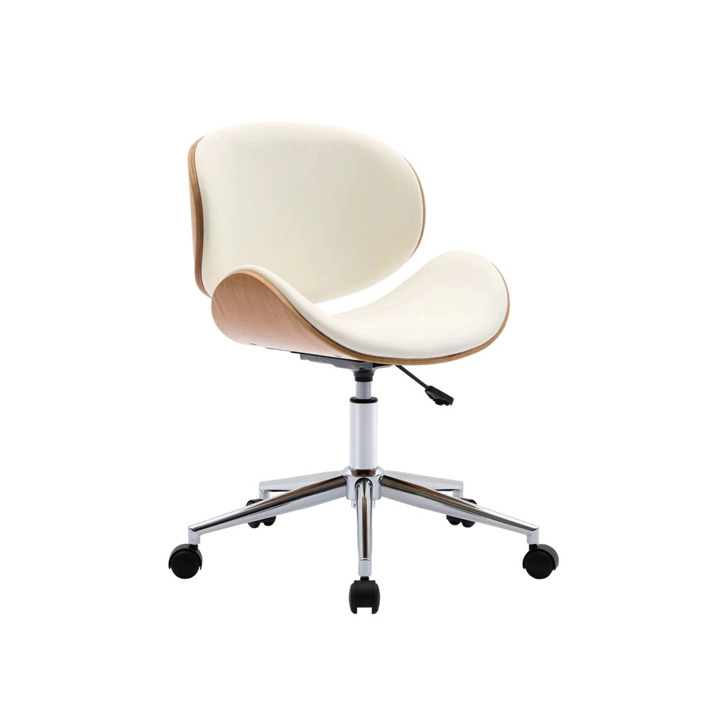Sedia da ufficio con rotelle, effetto legno curvato e similpelle,