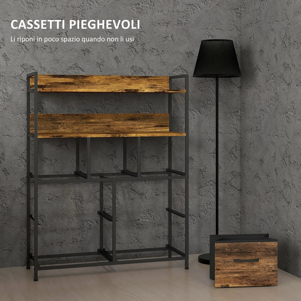 Cassettiera Stile Industriale con 7 Cassetti in Tessuto Rimovibili 79x29x101 cm Struttura in Legno e Acciaio Marrone e
