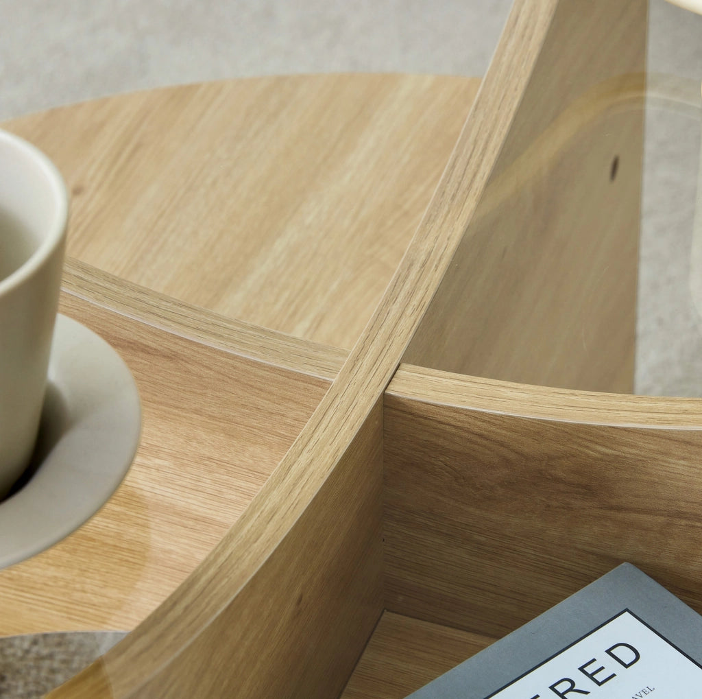 Tavolino da caffè rotondo Ø 80 cm in vetro e MDF