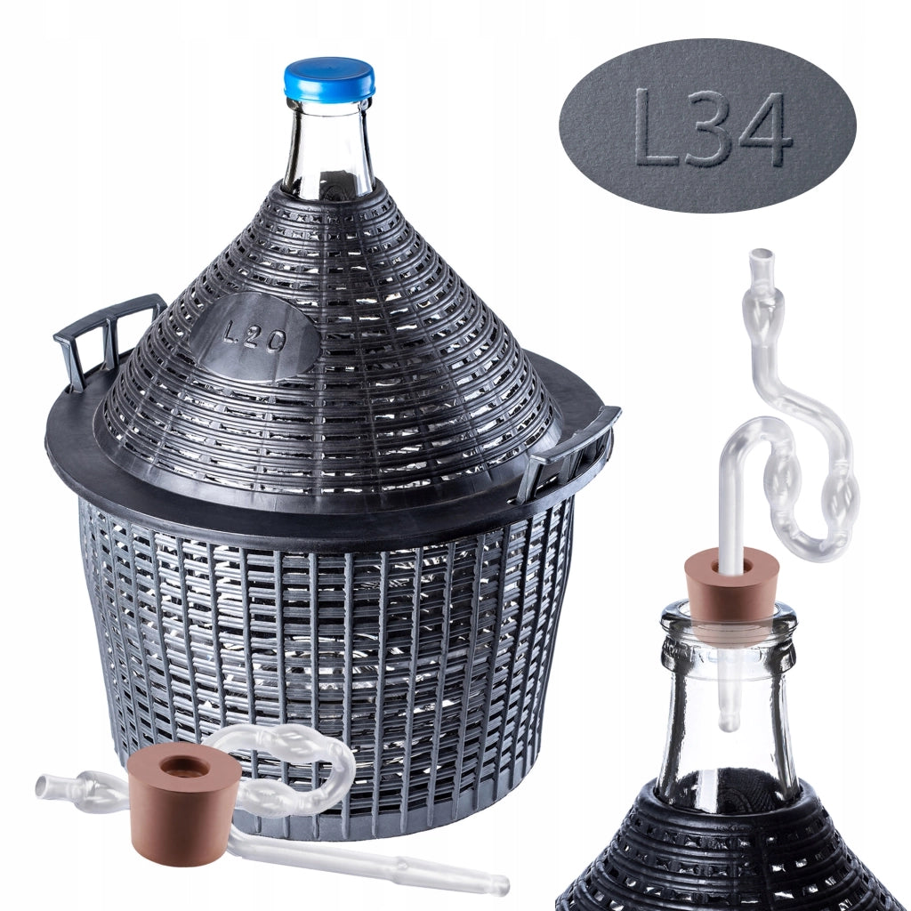 Set da vino KADAX da 34 litri con damigiana, tubo di sughero e cestello da un gallone, composto da 3 pezzi.