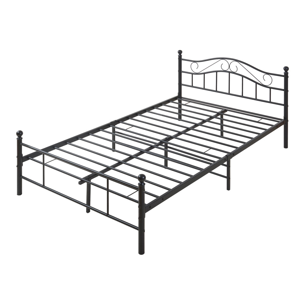 Letto Piazza e Mezza Florenz in Acciaio con Testiera Decorativa e Materasso 120 x 200 cm Nero [en.casa]