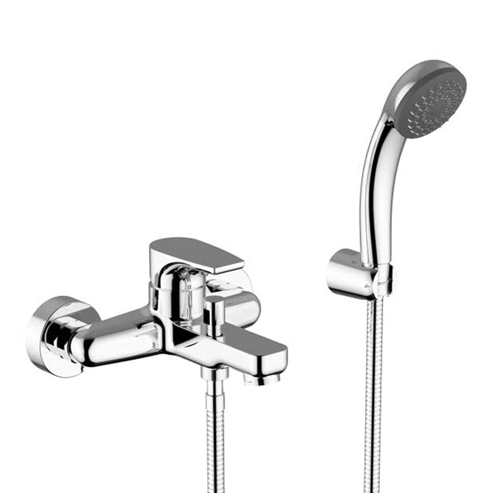 Miscelatore vasca esterno in ottone cromo lucido completo di set doccia Zyra