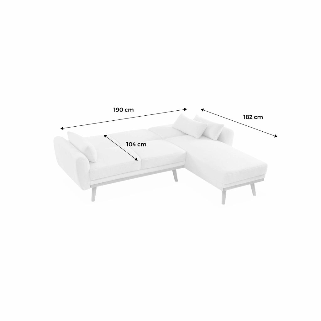 Divano letto angolare reversibile in tessuto bouclé, 3 posti, crema