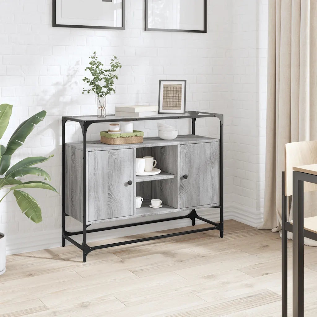 Credenza-Buffet-Armadio da cucina Piano Vetro Grigio Sonoma 98x35x81cm Legno Multistrato