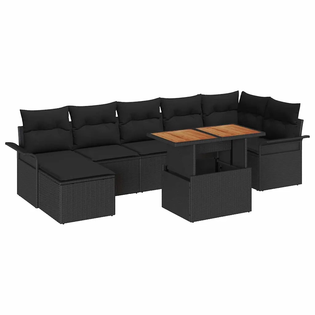 Set Divano da Giardino con archiviazione 8 pcs Nero Poly Rattan