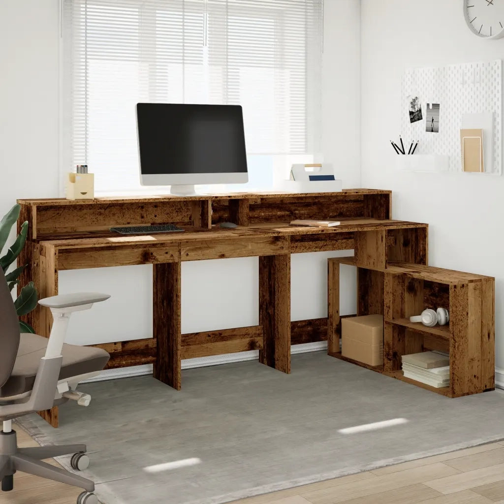 Scrivania con Luci LED Legno Antico 200x104x91 cm in Truciolato 3309472
