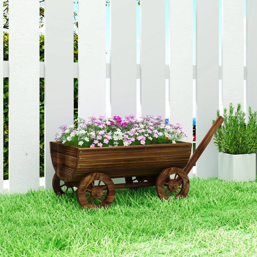 Carrello Giardino Legno con 4 Ruote e Manico ¨C zephmum ¨C 115x40x54,5 cm Carbonizzato