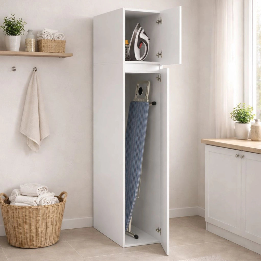 Gilroy, Armadio Multiuso 2 Ante 3 Ripiani Made in Italy, 35x195h cm Bianco