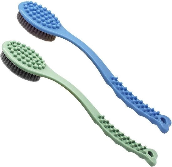 Borsetto per massaggi corpo a mano - manubrio a secco per pelle secca e confortevole - Borsetto di esfoliazione a mano per ritorno - 14 pollici (blu e verde)