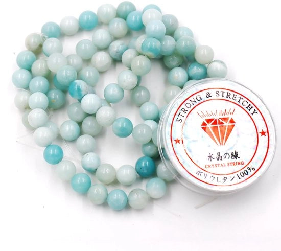 Kralen con corda per la creazione di accessori per l'autoaiuto Pietre per collane di autoaiuto Armband energetico 4 mm = 180 pezzi e 1 bobina di corda Amazonite 4 mm