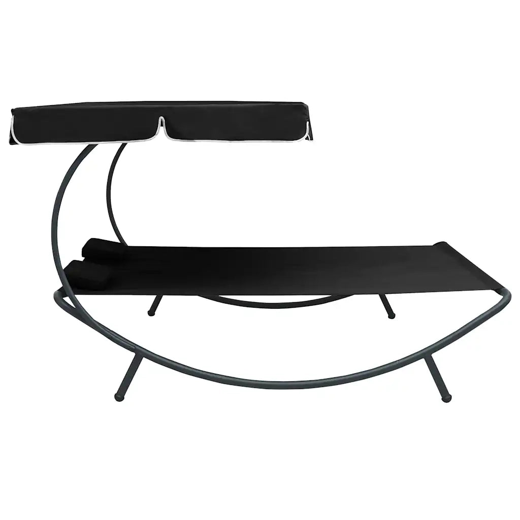 Lettino Prendisole con Baldacchino e Cuscini Nero 313521