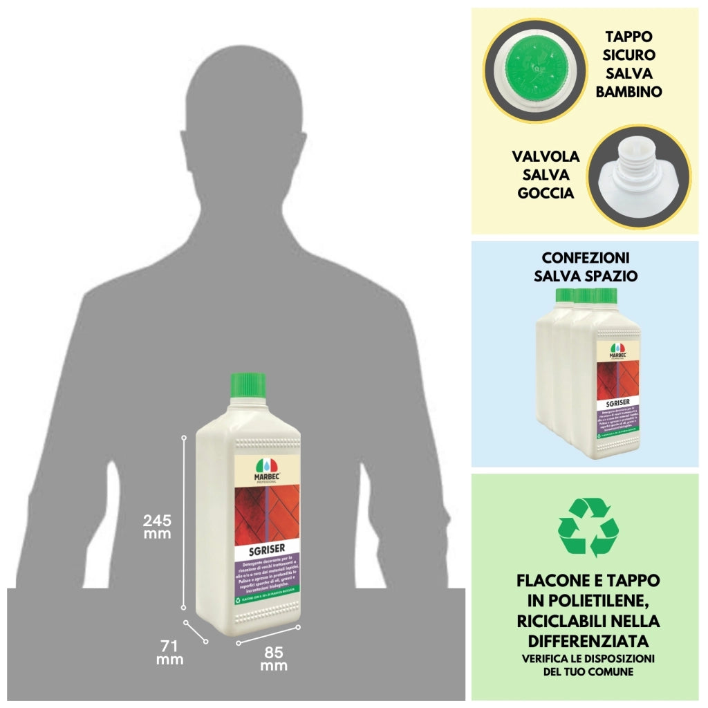 Detergente sgrassante professionale SGRISER   1LT + Tampone Marrone