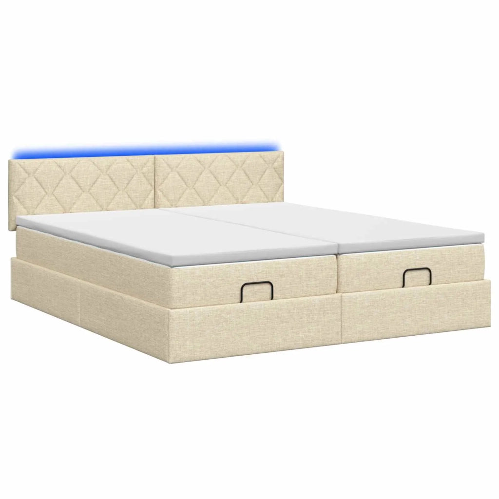 Letto Ottomano con Materasso e LED Crema 180 x 200 cm Tessuto 3457299