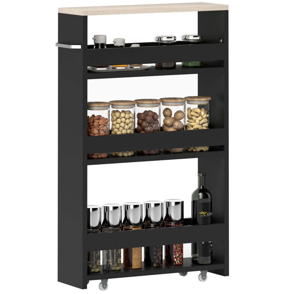 Carrello Multilivello con Ruote e Maniglia ¨C Zephmum ¨C 48x15x80 cm Nero
