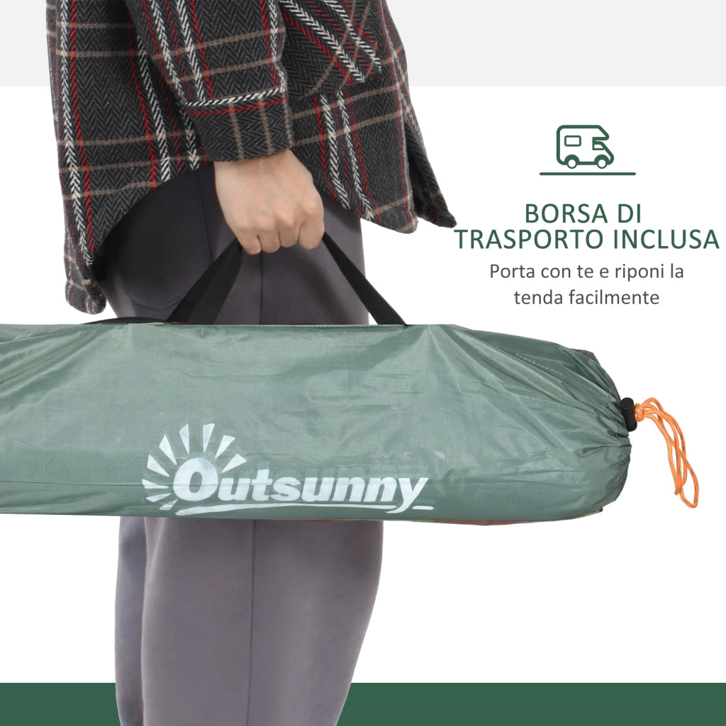 Tenda da Campeggio 2 Posti con Porta a Cerniera. Zanzariera e Sacca di Trasporto. 206x185x120cm. Verde