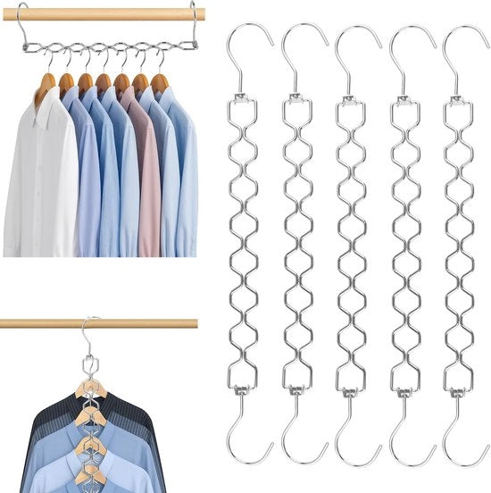 Hangers per abbigliamento con riduzione dello spazio - 5 pezzi - Acciaio inossidabile cromato - 360° Hanger rotativo - 48,9x5,5cm - Capacità di carico 30lbs - Sistema di appoggio