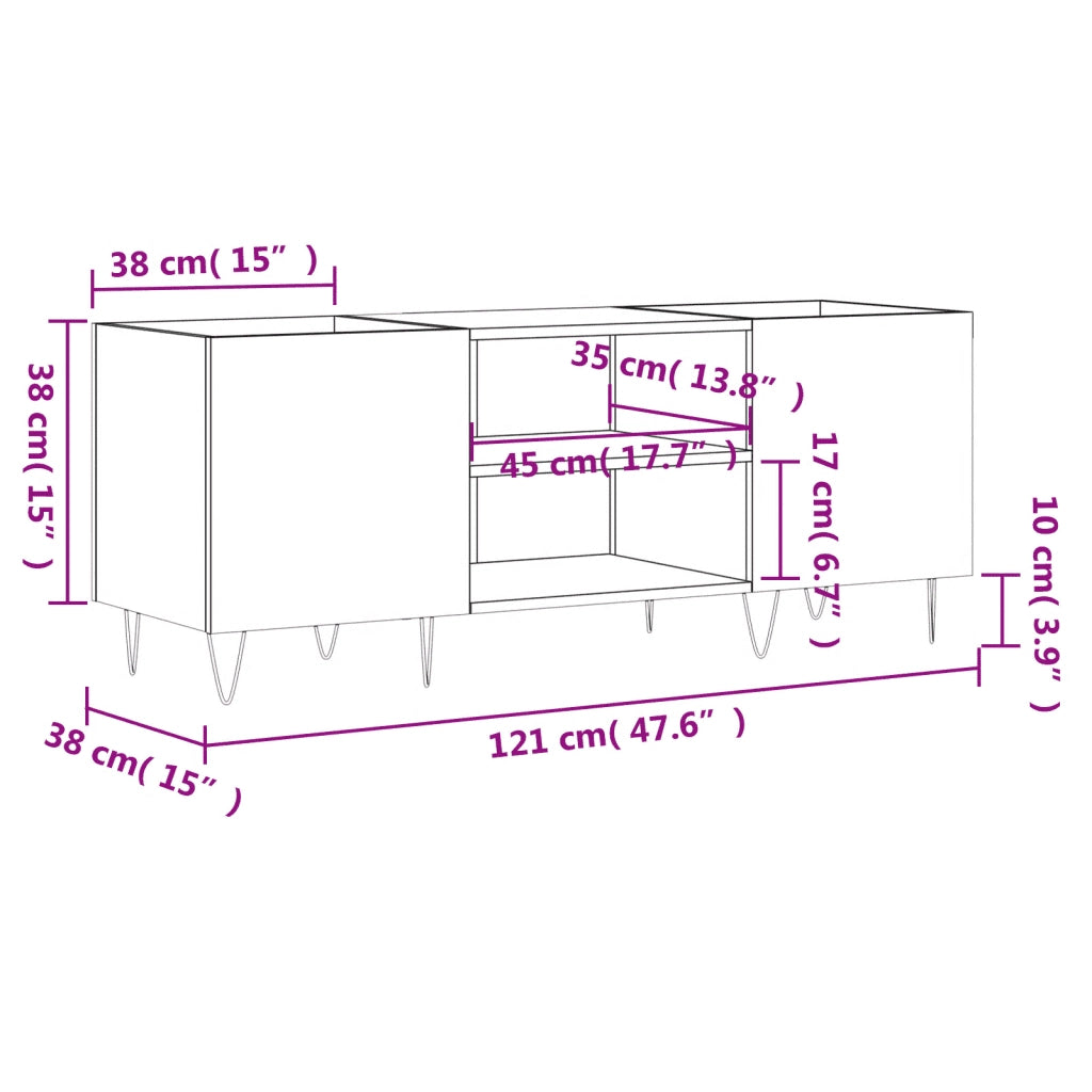vidaXL Mobile Porta Dischi Rovere Sonoma 121x38x48cm Legno Multistrato