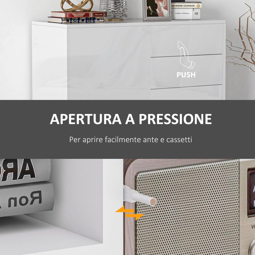 Credenza Moderna con 2 Cassetti ¨C Zephmum ¨C Bianco Lucido 79x36x74