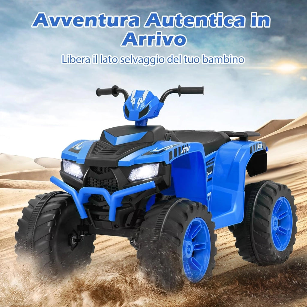 24V Quad Elettrico per Bambini, Macchina Elettrica Cavalcabile con Musica Radio Luci a LED, Avvio Lento, Velocità Fino a 5km/h, per Bambini 3-8 Anni (Blu)